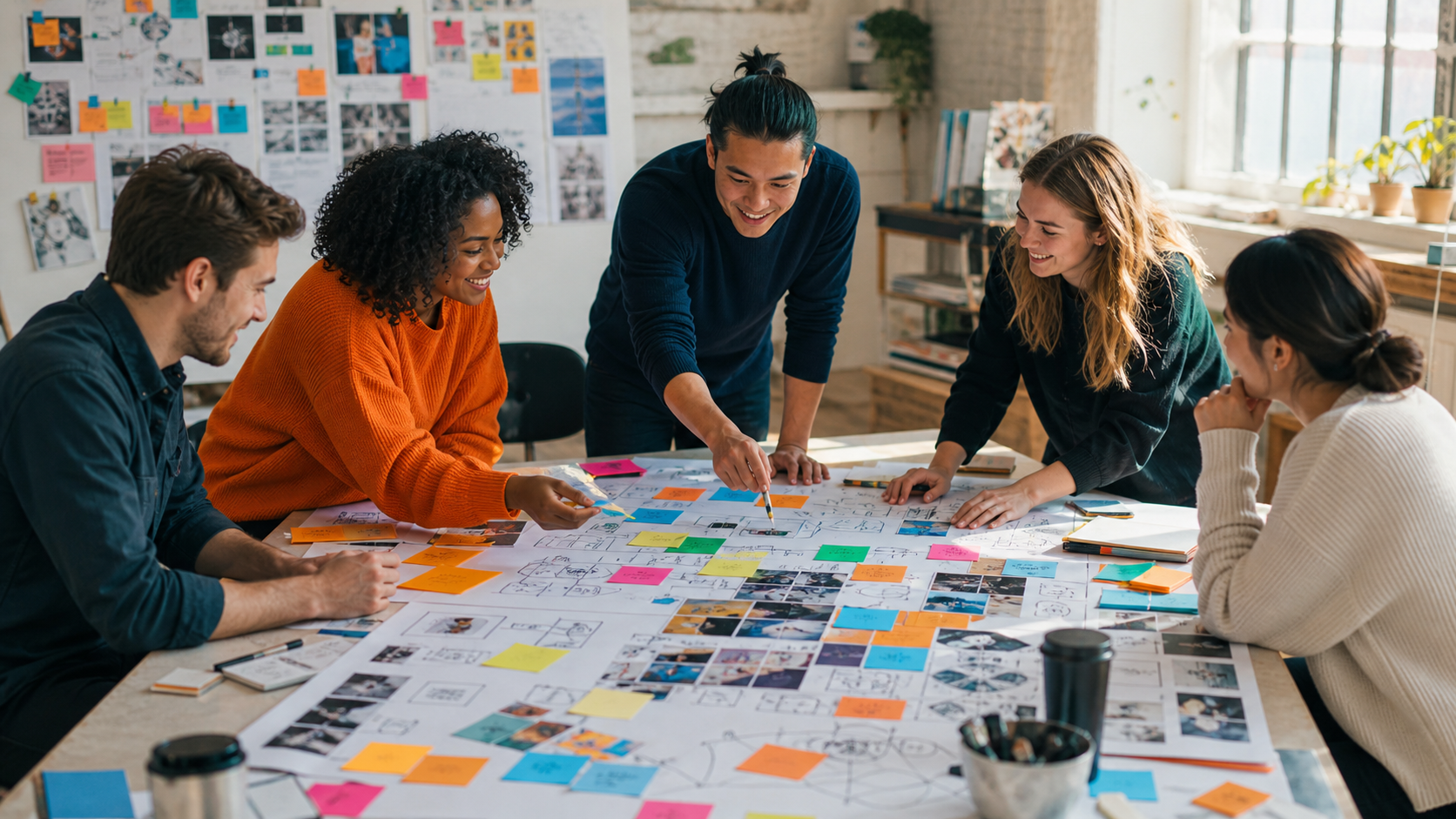 People developing and connecting ideas through visual brainstorming