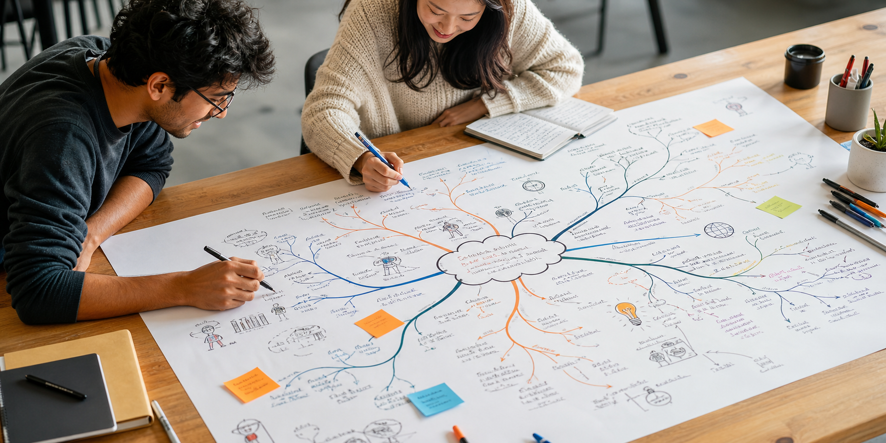 People developing an extensive mind map together